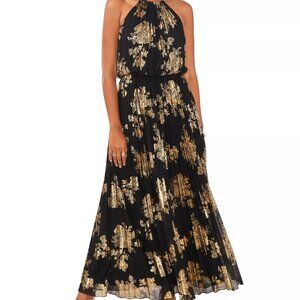 MSK Metallic Printed Pleated Long Dress